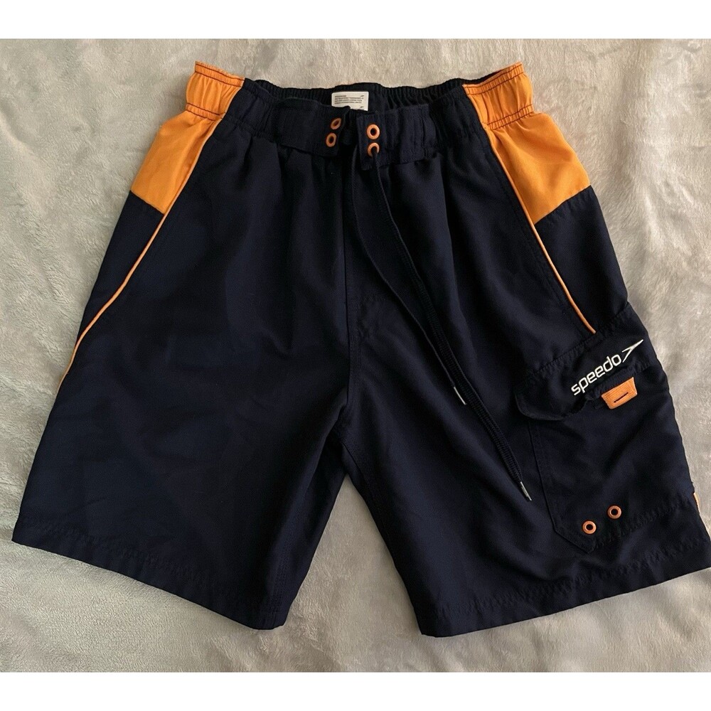 Speedo Marina Sport Volley Swim Trunks Mens Small Navy Blue Orange Board Shorts